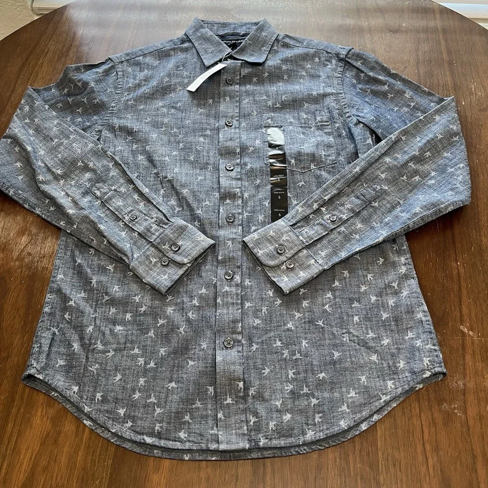 Banana Republic Soft Wash Men's S Cotton Blue Bird Print Button Down shirt NWT